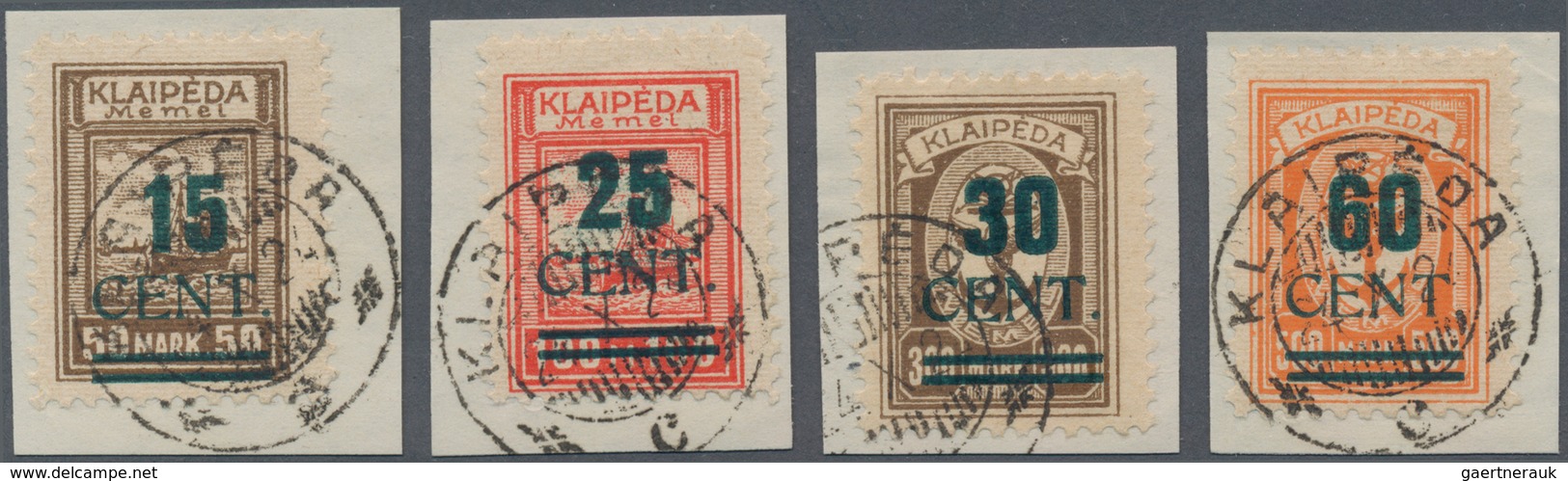 Memel: 1923, Grünaufdruck-Satz 4 Werte Je In Type I, Fast Zentrisch Gestempelt "KLAIPEDA C 24.X.24" - Klaipeda 1923