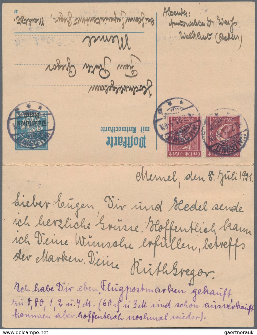 Memel - Besonderheiten: 1921, Dt.Reich 30 Pf / 30 Pf Antwortdoppelkarte Mit Druckdatum "21", Zusamme - Memelland 1923