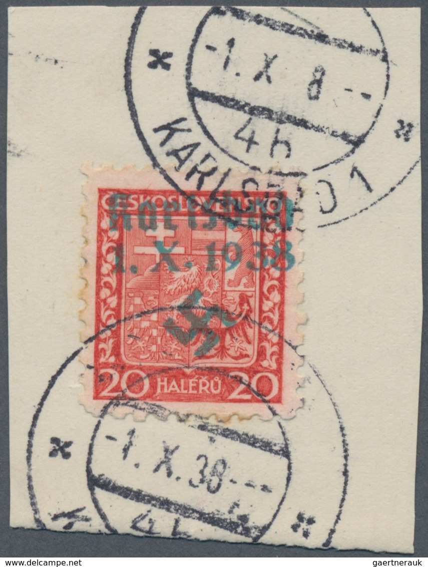 Sudetenland - Karlsbad: 1938, 20 H. Staatswappen Auf Briefstück Mit Ersttagsstempel "KARLSBAD 4 B 1. - Sudetenland