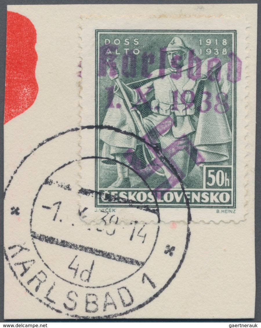 Sudetenland - Karlsbad: 1938, Doss Alto 50 H. Auf Briefstück Mit Ersttags-Stempel Vom 1. X. 1938. Se - Sudetenland