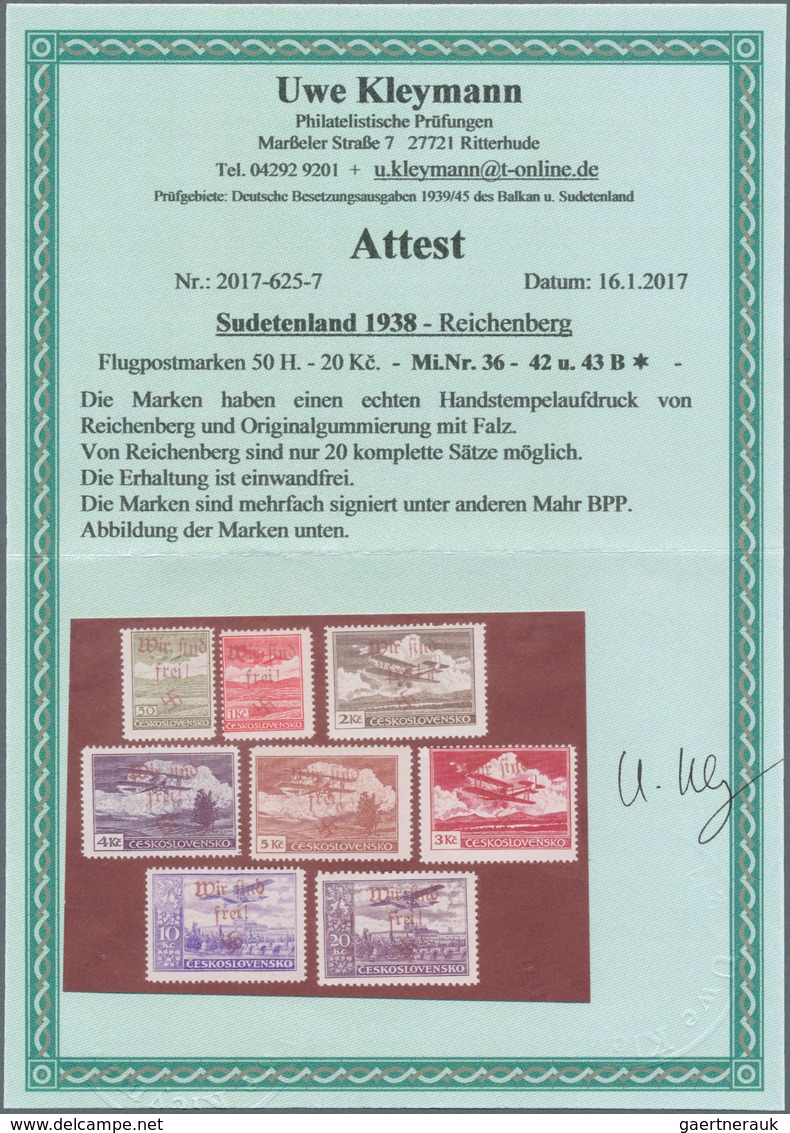 Sudetenland - Reichenberg: 1938, Flugpostmarken 50 H Bis 20 Kc, Kompleter Satz In Ungebrauchter Erha - Sudetenland