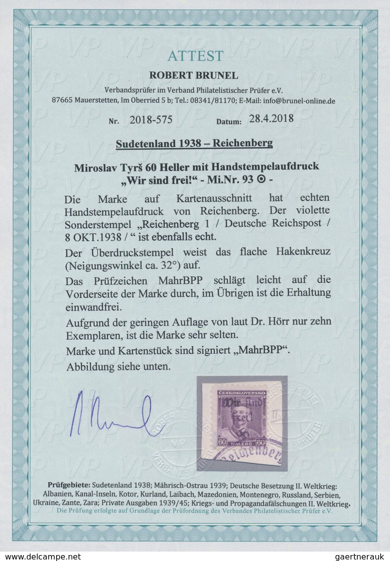 Sudetenland - Reichenberg: Gedenkausgabe "100. Geburtstag Von Miroslav Tyrš" 60 H Graupurpur Mit Han - Région Des Sudètes