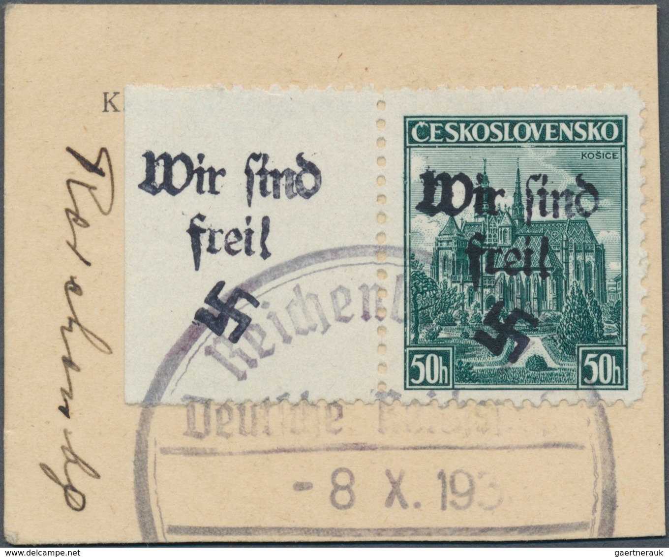 Sudetenland - Reichenberg: 1938, Ausstellung Kaschau Vom Linken Bogenrand Mit Handstempelaufdruck "W - Sudetenland