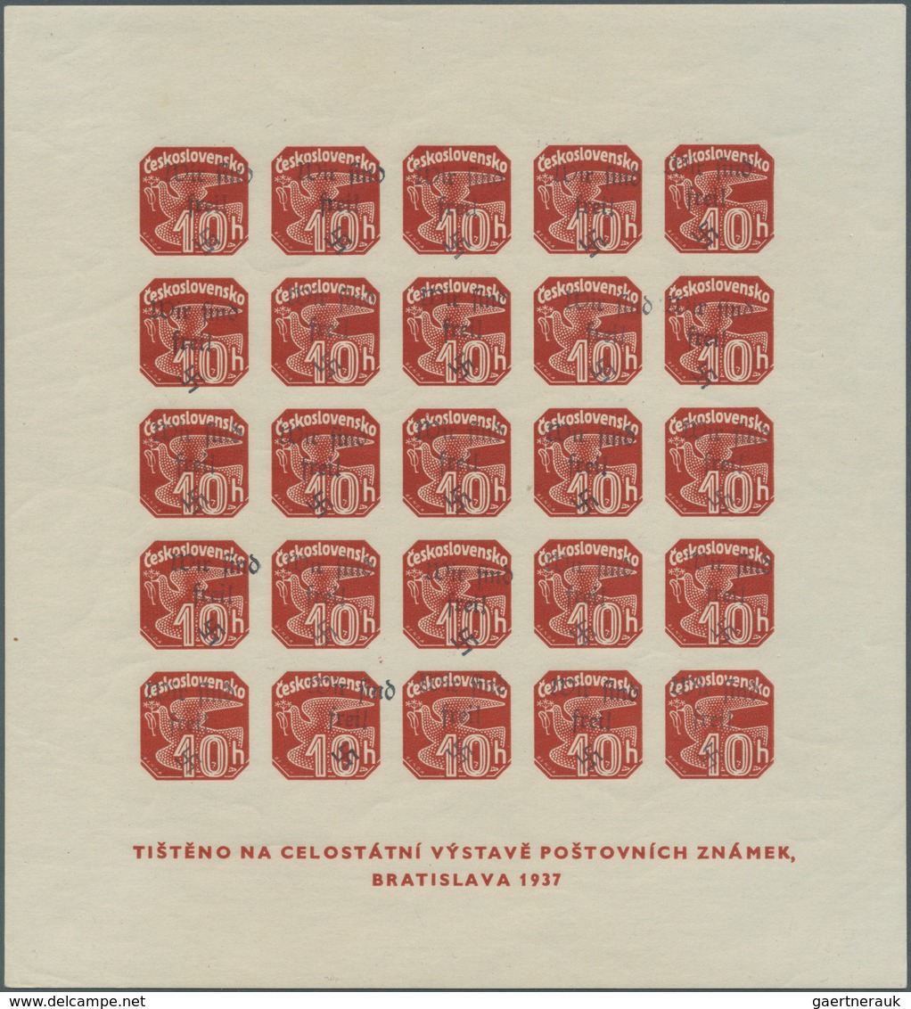 Sudetenland - Reichenberg: Blockausgabe "Briefmarkenausstellung Preßburg (Bratislava) 1937", POSTFRI - Sudetenland