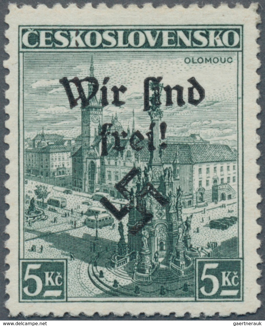 Sudetenland - Rumburg: 1938, 5 Kc. Freimarke Mit Buchdruck-Aufdruck "Wir Sind Frei!", Dabei Tropfenf - Sudetenland