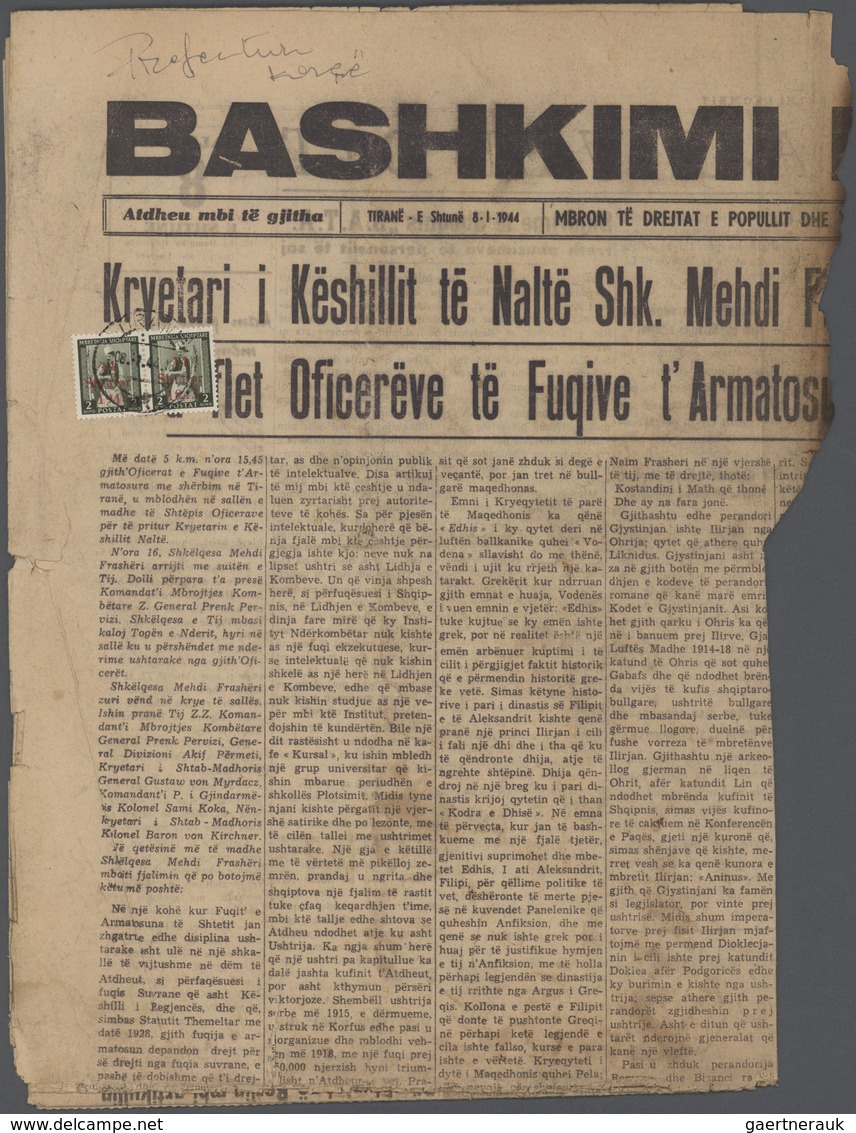 Dt. Besetzung II WK - Albanien: 1943, Freimarken 2 Q. Im Waagerechten Paar, Entwertet "TIRANA 08.1.4 - Occupation 1938-45