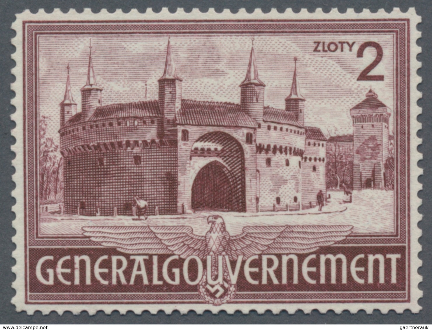 Dt. Besetzung II WK - Generalgouvernement: 1943, 2 Zl. Bauwerk Barbakan In Krakau, Probedruck In Sch - Besetzungen 1938-45