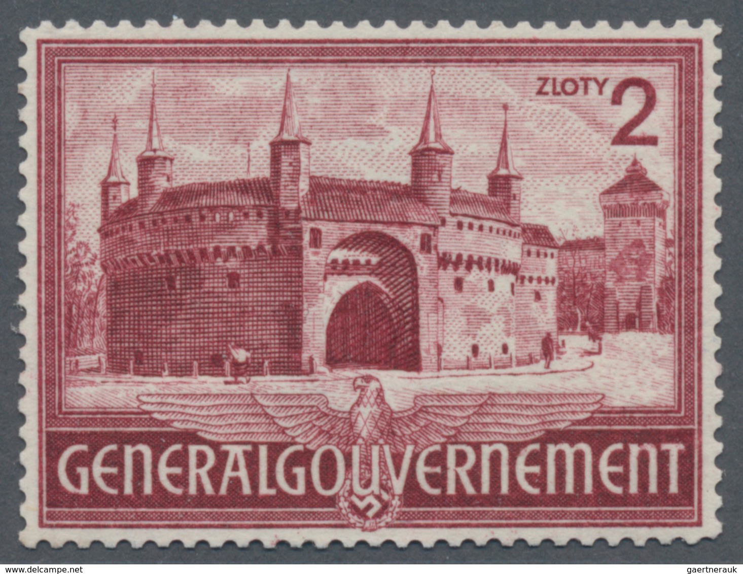 Dt. Besetzung II WK - Generalgouvernement: 1943, 2 Zl. Bauwerk Barbakan In Krakau, Probedruck In Lil - Occupation 1938-45