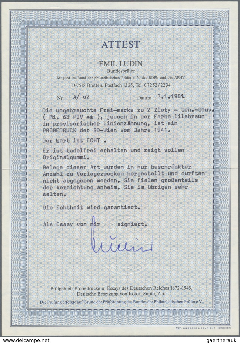 Dt. Besetzung II WK - Generalgouvernement: 1943, 2 Zl. Bauwerk Barbakan In Krakau, Probedruck In Lil - Occupation 1938-45