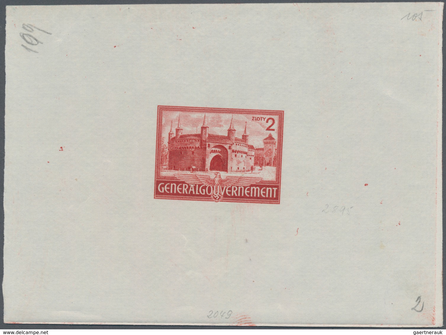 Dt. Besetzung II WK - Generalgouvernement: 1943, 2 Zl. Bauwerk Barbakan In Krakau, Probedruck In Ora - Bezetting 1938-45