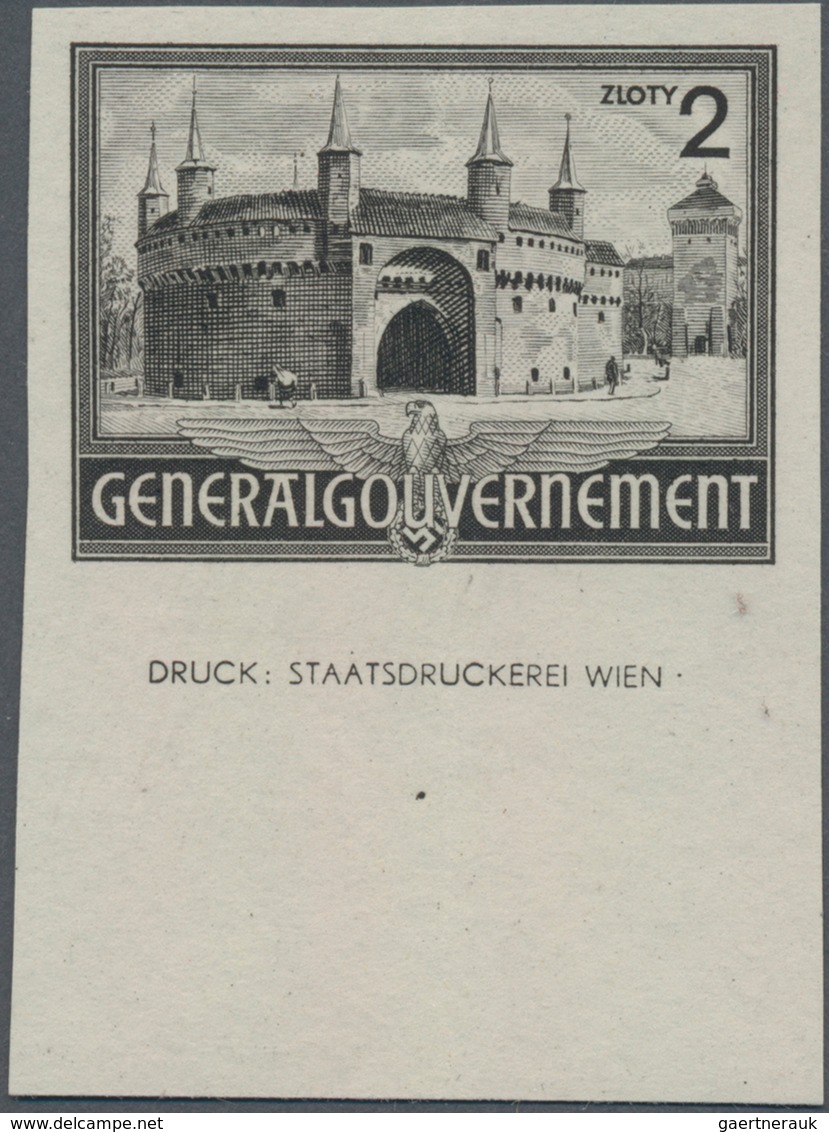 Dt. Besetzung II WK - Generalgouvernement: 1943, 2 Zl. Bauwerk Barbakan In Krakau, Probedruck In Sch - Bezetting 1938-45