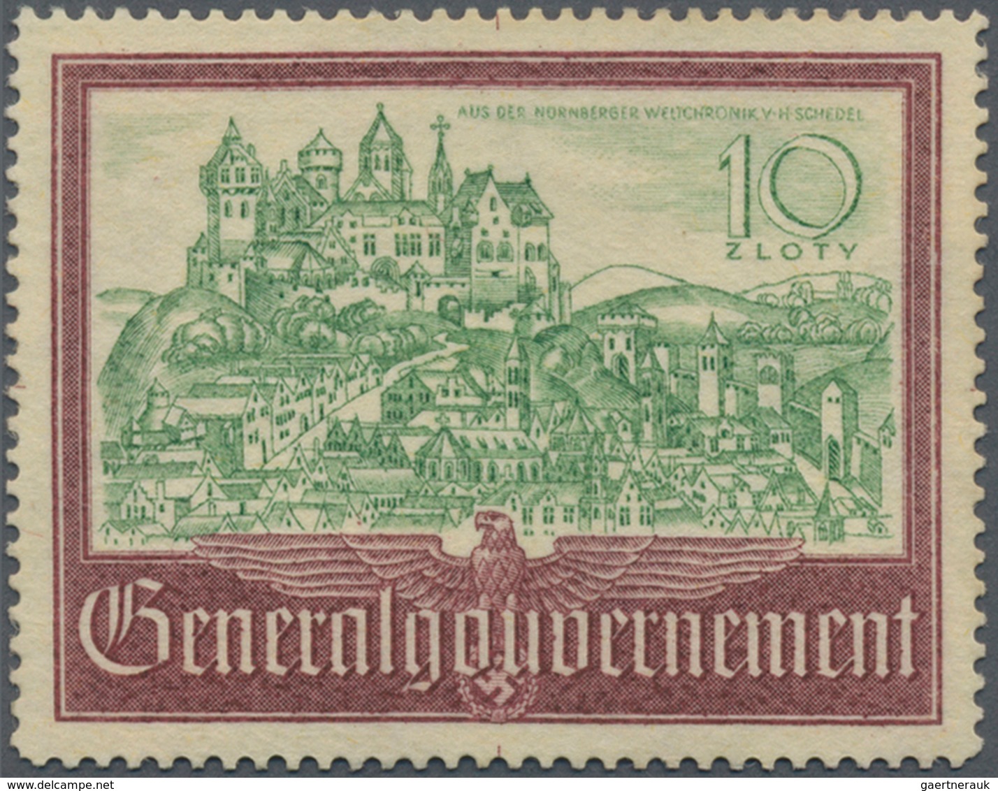 Dt. Besetzung II WK - Generalgouvernement: 1943, 10 Zl. Bauwerk Burg Und Stadt Krakau, Probedruck In - Besetzungen 1938-45