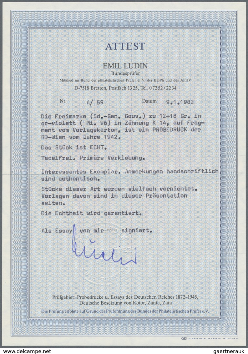 Dt. Besetzung II WK - Generalgouvernement: 1942, 12 + 18 Gr. Kulturträger, Farbprobedruck In Linienz - Occupation 1938-45