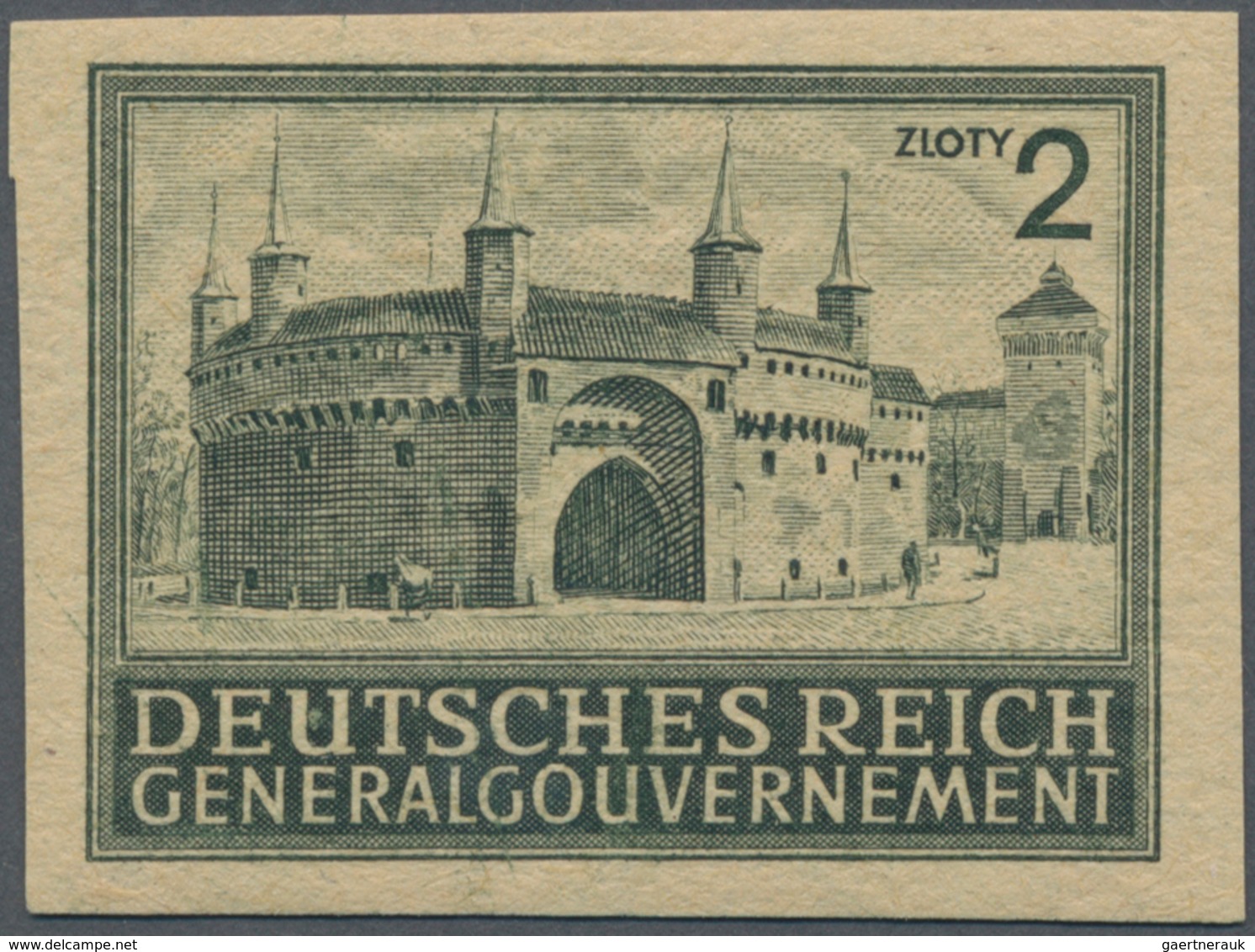 Dt. Besetzung II WK - Generalgouvernement: 1943, 2 Zl. Bauwerk Barbakan In Krakau, Probedruck In Dun - Occupation 1938-45