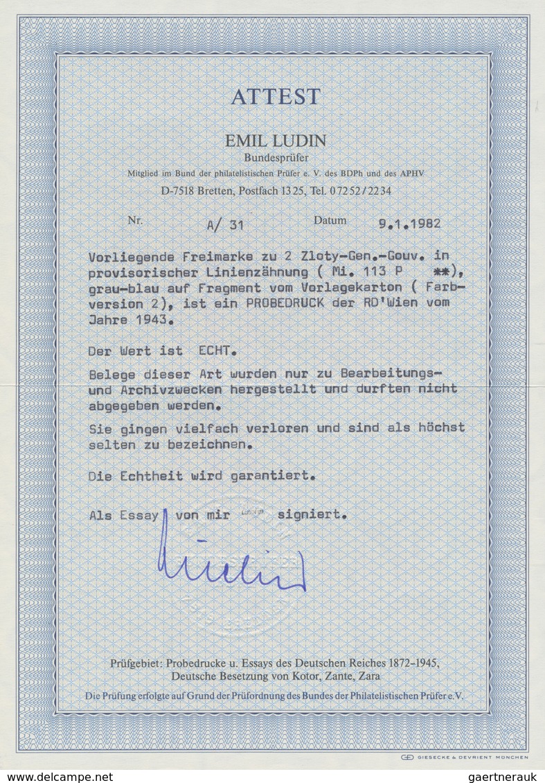 Dt. Besetzung II WK - Generalgouvernement: 1943, 2 Zl. Probedruck In Graublau Mit Linienzähnung L 14 - Occupation 1938-45