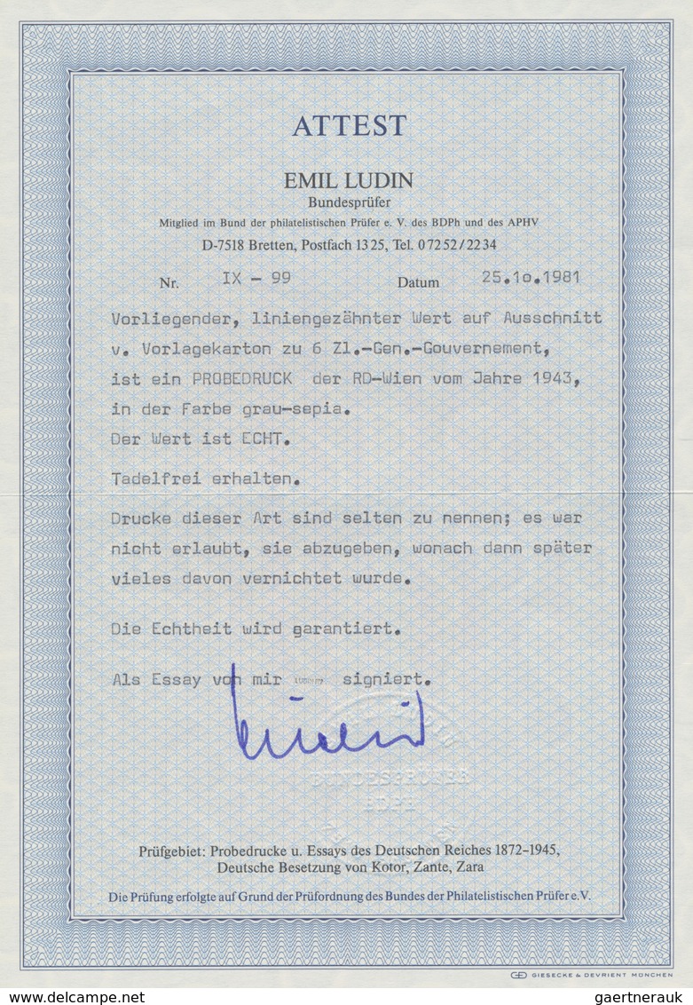 Dt. Besetzung II WK - Generalgouvernement: 1943, 6 Zl. Bauwerk Stadt Lemberg, Probedruck In Grausepi - Occupation 1938-45