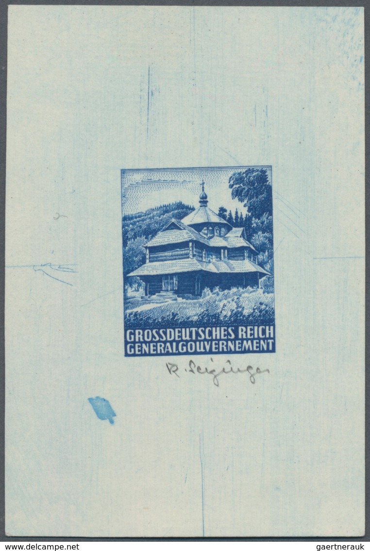 Dt. Besetzung II WK - Generalgouvernement: 1944, (40 Gr.) Holzkirche, Ungezähnter Probedruck In Blau - Besetzungen 1938-45