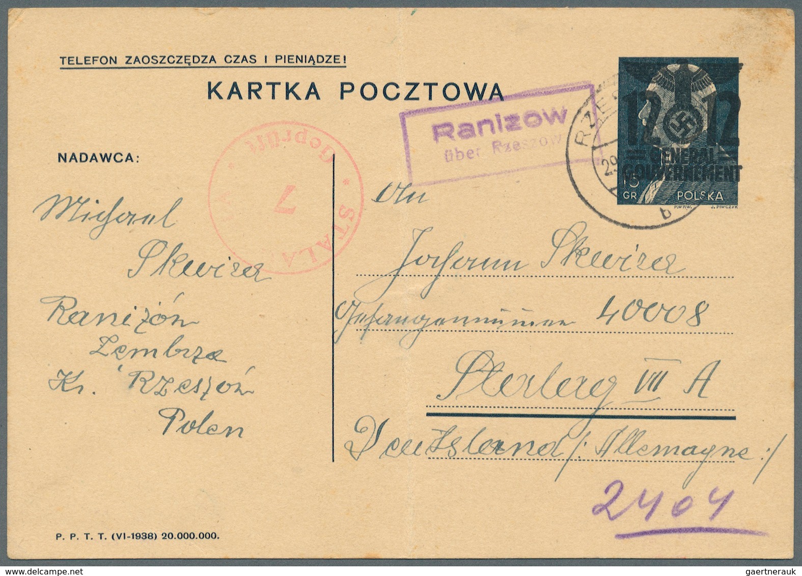 Dt. Besetzung II WK - Generalgouvernement - Ganzsachen: 1940, Postkarte 12 Gr Auf 15 Gr ... Grau, We - Occupation 1938-45