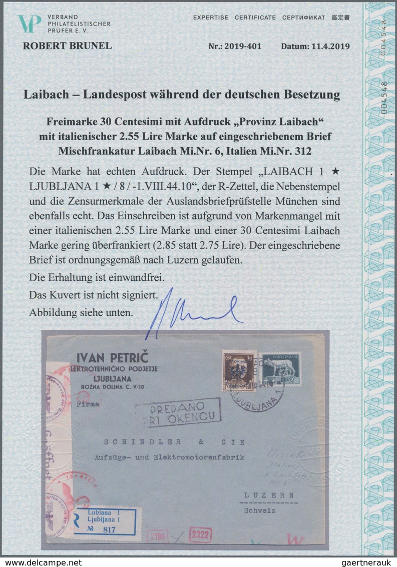 Dt. Besetzung II WK - Laibach: 30 Cent In Mischfrankatur Mit Einer Unüberdruckten Italien-Marke (Mar - Bezetting 1938-45