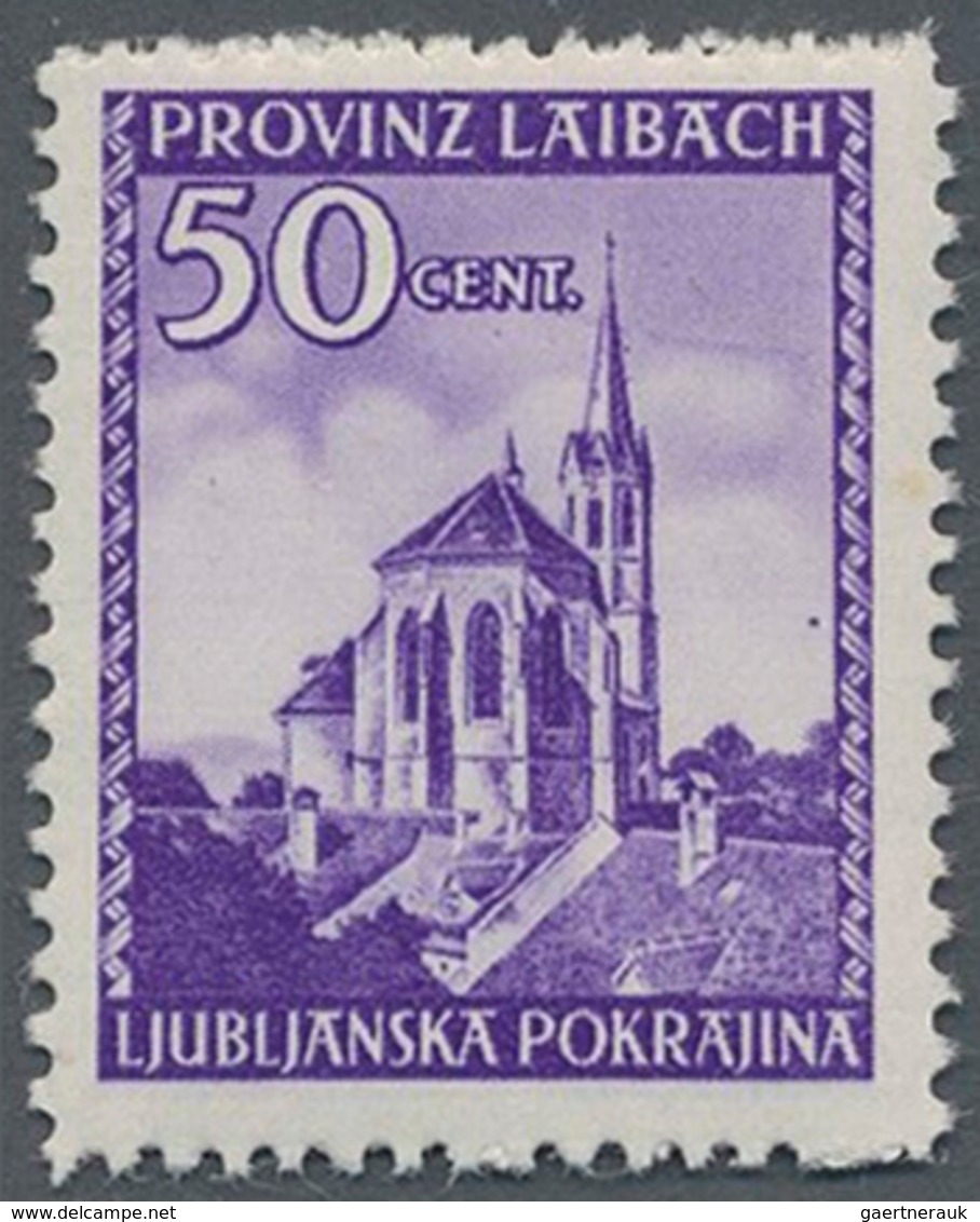 Dt. Besetzung II WK - Laibach: 50 C. "Farbstrich Rechts Vom Kirchturm". Extrem Seltene Abart In Best - Besetzungen 1938-45