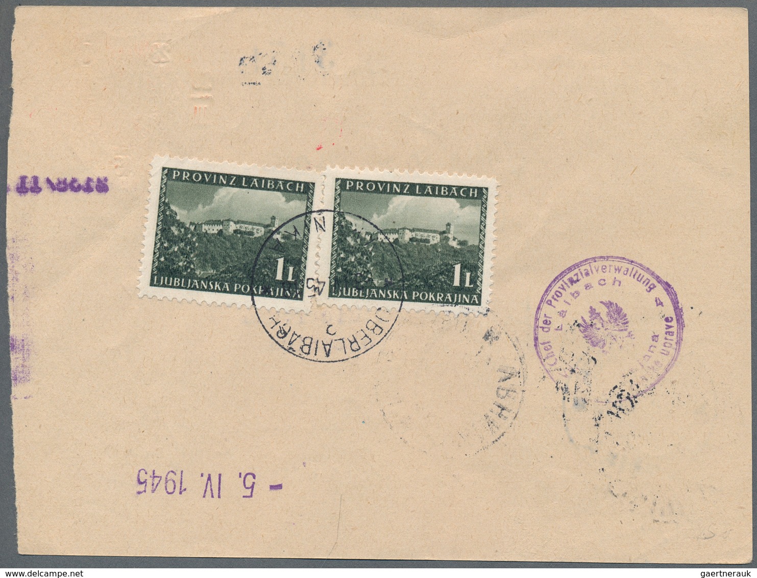 Dt. Besetzung II WK - Laibach: 1945, Postanweisung über 1298,49 L Von "POSTNA HRAILNICA, LJUBLJANA, - Bezetting 1938-45