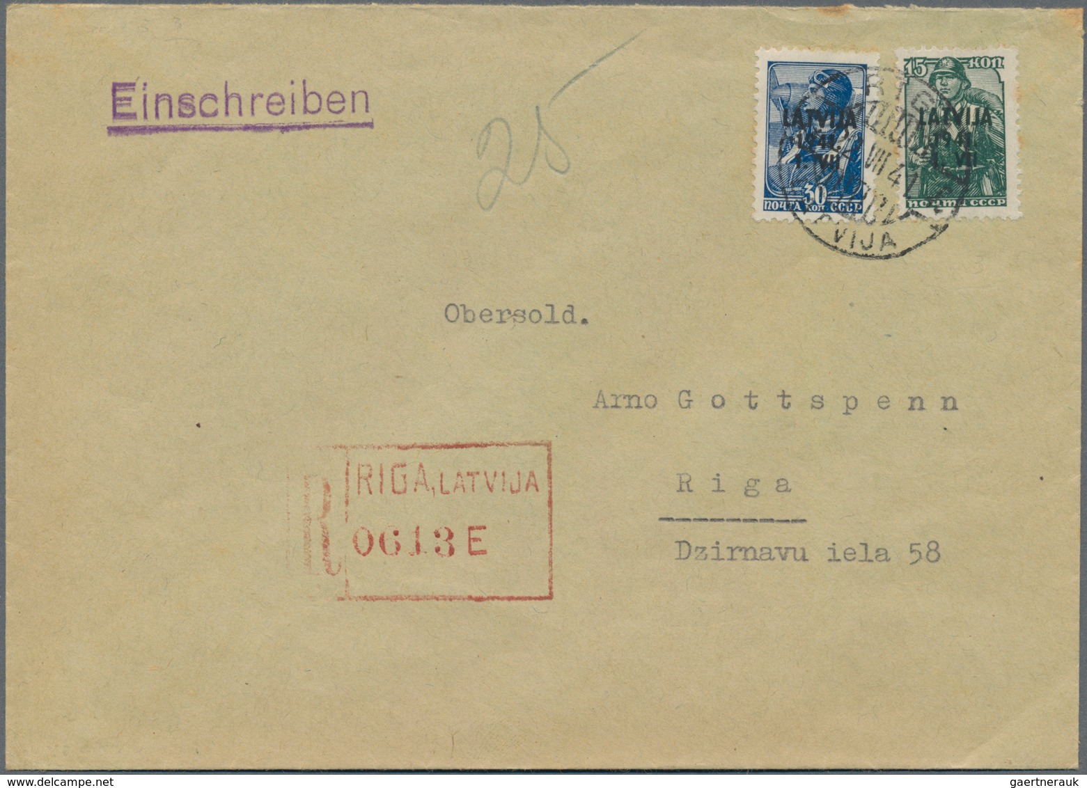 Dt. Besetzung II WK - Lettland: 1941, R- Brief Mit Mit Allen 6 Verschiedenen Werten Ab RIGA 30.9.41 - Occupation 1938-45