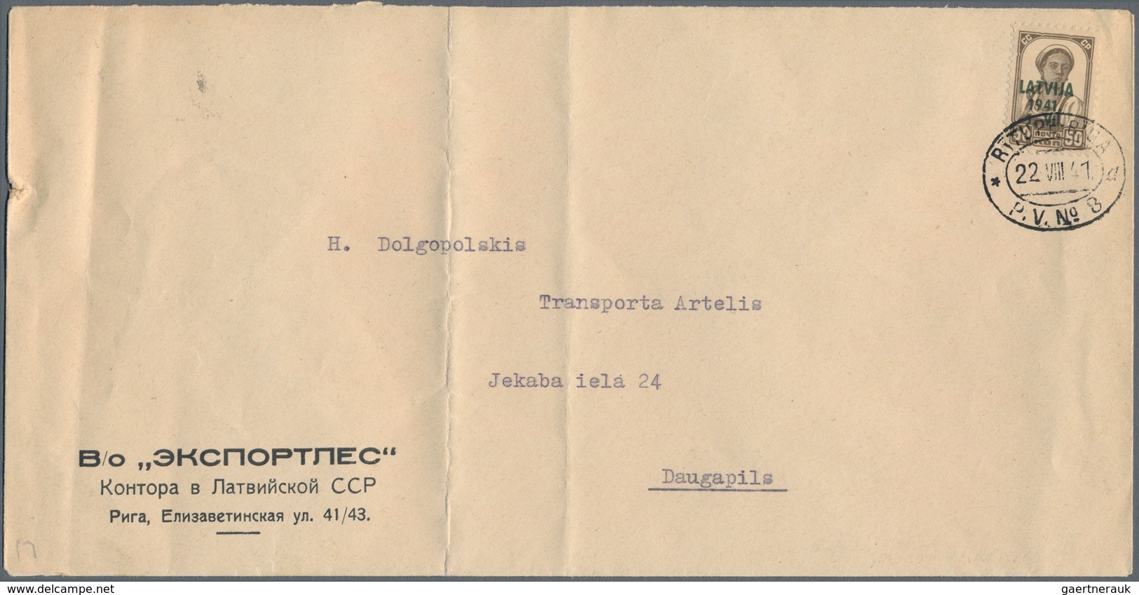 Dt. Besetzung II WK - Lettland: 1941, Früher Bedarfsbrief (2. Gewichtsstufe), Leicht überfrankiert M - Occupation 1938-45