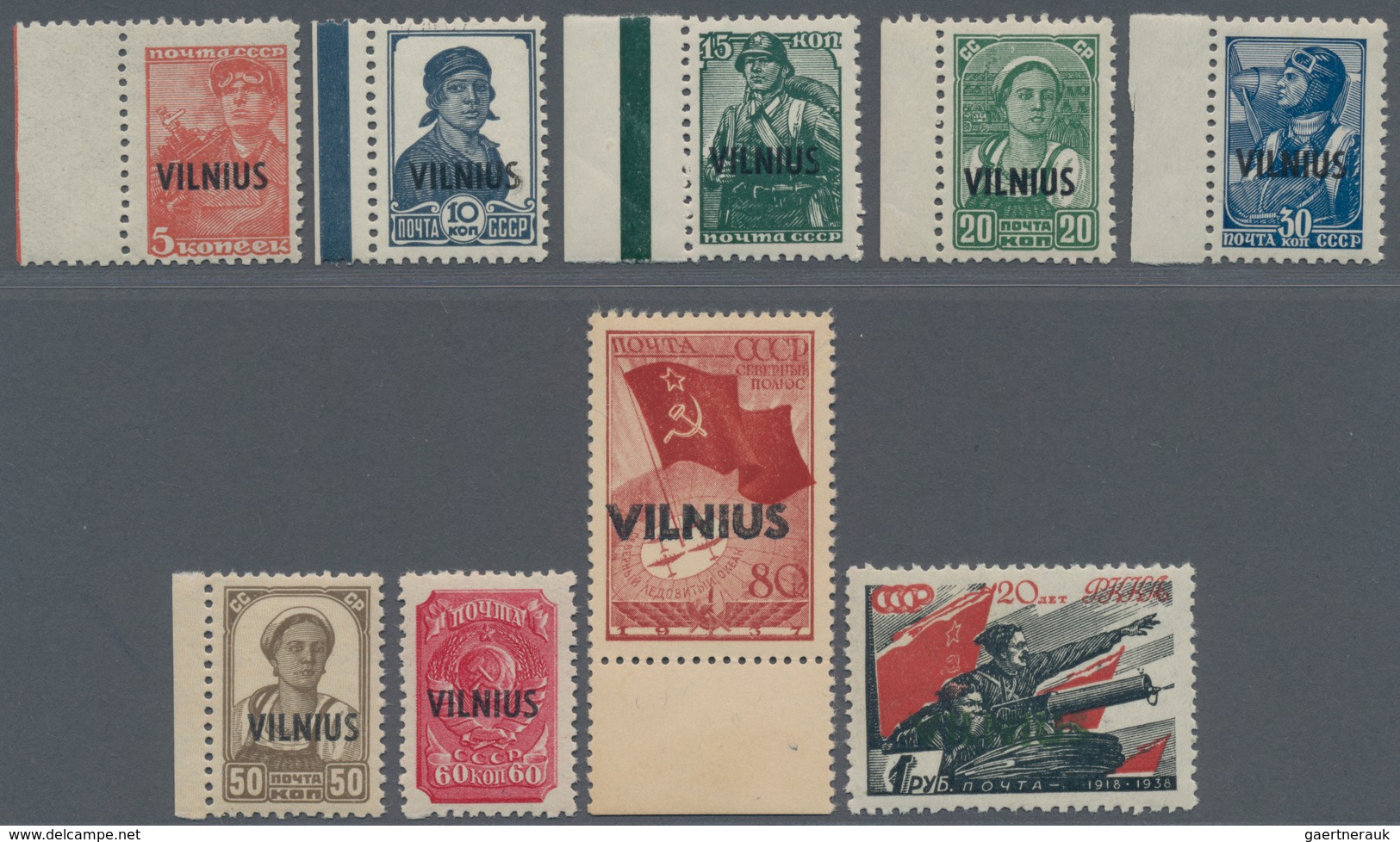 Dt. Besetzung II WK - Litauen: VILNIUS: Kompletter, Postfrischer Satz Bis 1 R., Sieben Werte (ohne 6 - Besetzungen 1938-45