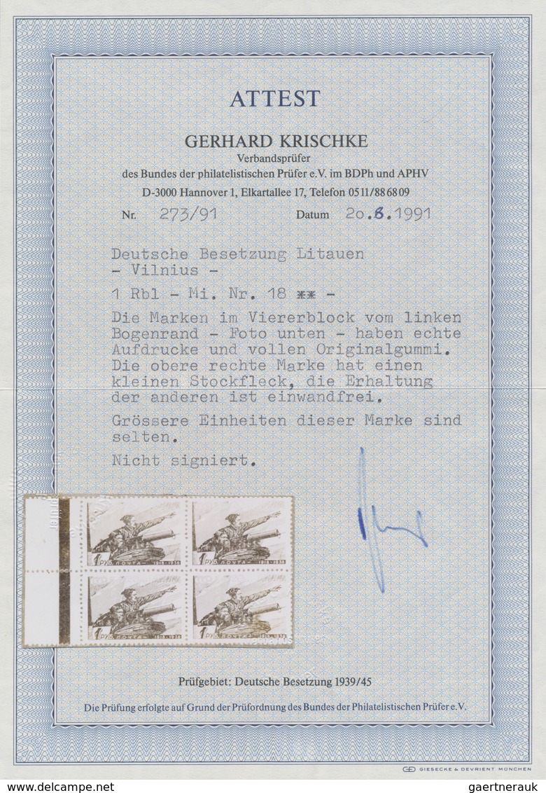 Dt. Besetzung II WK - Litauen: 1941. 1 R Rot/schwarz Mit Aufdruck "Vilnius" Als 4er-Block Vom Linken - Besetzungen 1938-45