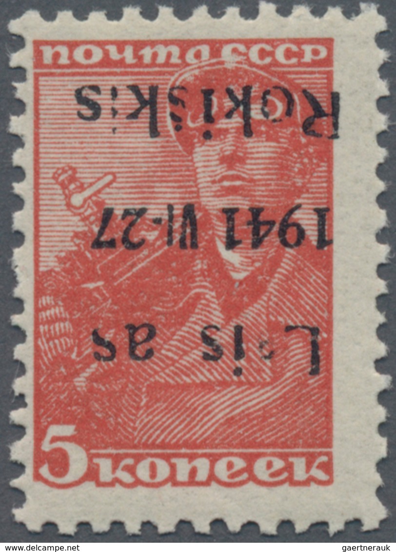 Dt. Besetzung II WK - Litauen - Rakischki (Rokiskis): 5 K. Rot Mit KOPFSTEHENDEM AUFDRUCK In Type II - Besetzungen 1938-45