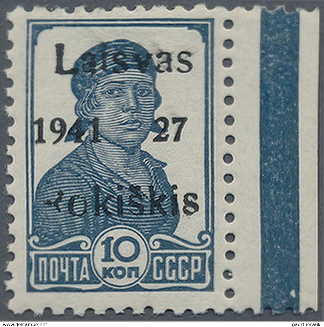 Dt. Besetzung II WK - Litauen - Rakischki (Rokiskis): Randstück 10 K. Mit Aufdruckfehler "VI" Im Dat - Besetzungen 1938-45