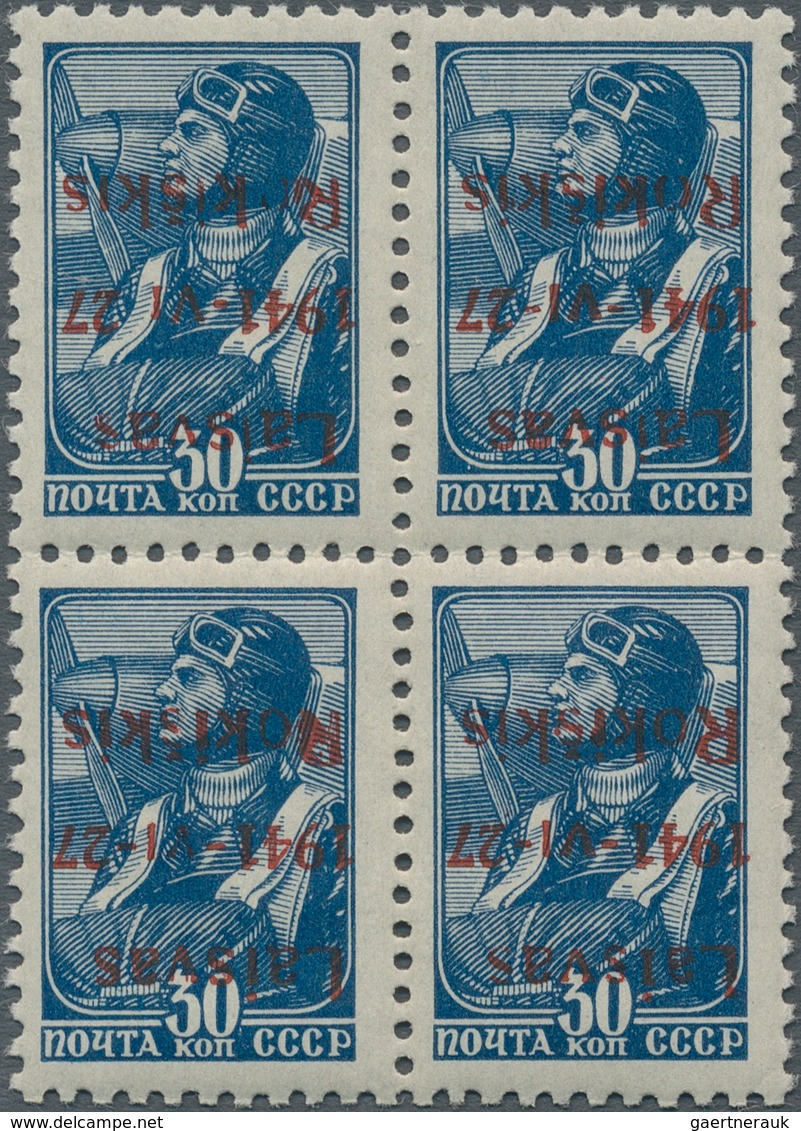 Dt. Besetzung II WK - Litauen - Rakischki (Rokiskis): 30 K. Im 4er-Block Mit ROTEM, KOPFSTEHENDEM AU - Bezetting 1938-45