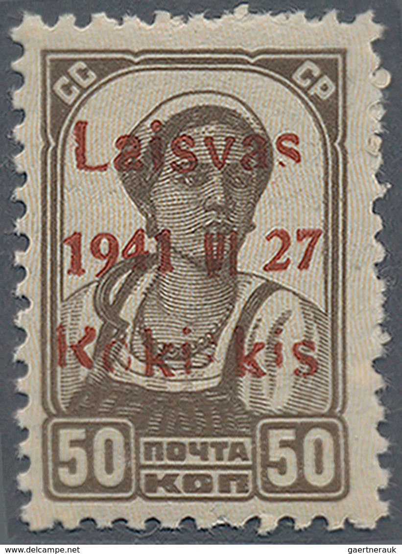 Dt. Besetzung II WK - Litauen - Rakischki (Rokiskis): 5 K. Braun Mit Rotem Aufdruck In Type II, Aufd - Besetzungen 1938-45