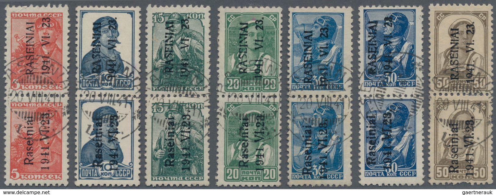Dt. Besetzung II WK - Litauen - Rossingen (Raseiniai): Sieben Senkrechte Typenpaare Gestempelt, Von - Occupation 1938-45
