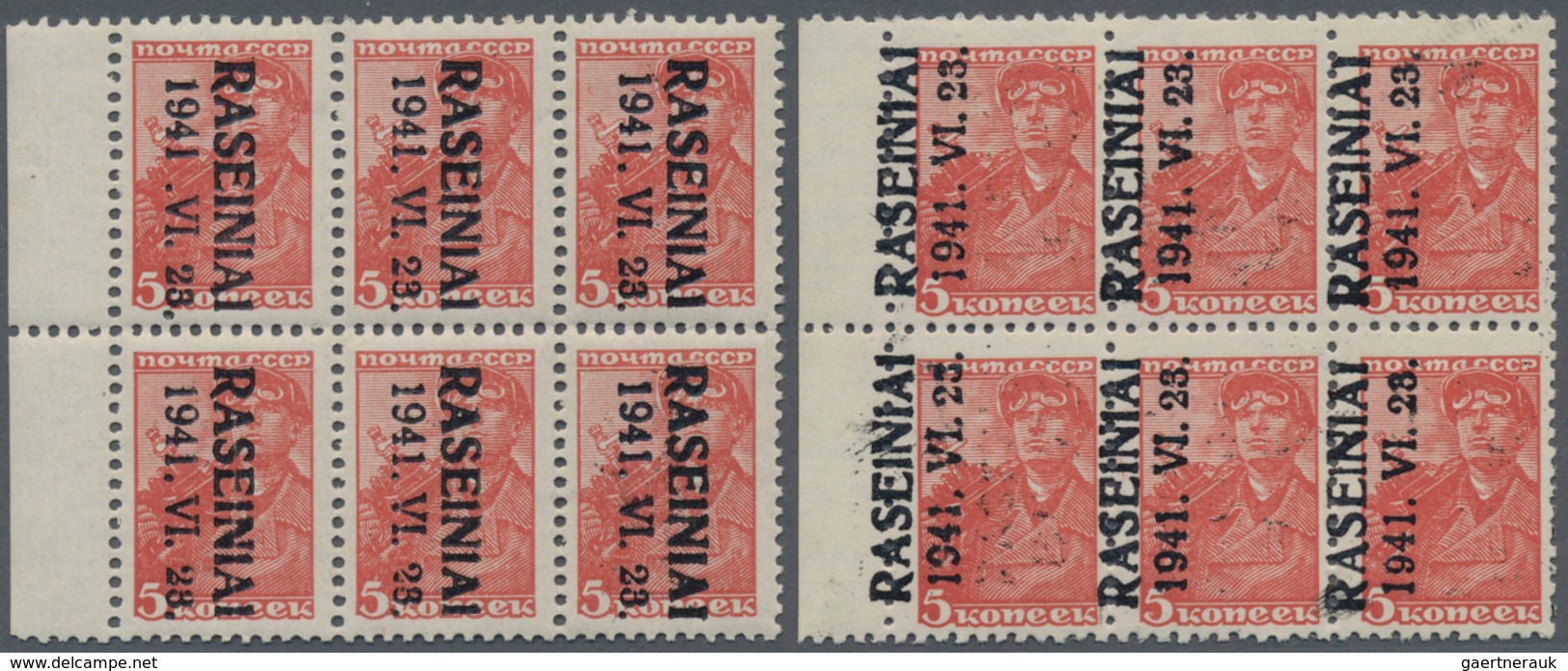 Dt. Besetzung II WK - Litauen - Rossingen (Raseiniai): Zwei Rand-6er-Blocks Der 5 K. Rot Mit Aufdruc - Bezetting 1938-45