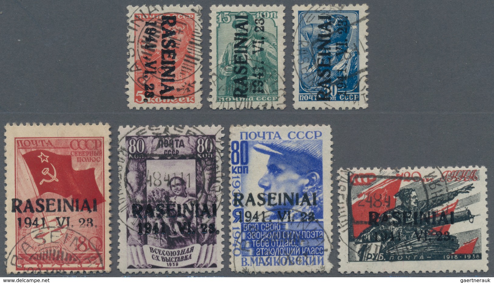 Dt. Besetzung II WK - Litauen - Rossingen (Raseiniai): Gruppe Von 15 Gestempelten Marken, Dabei Satz - Bezetting 1938-45