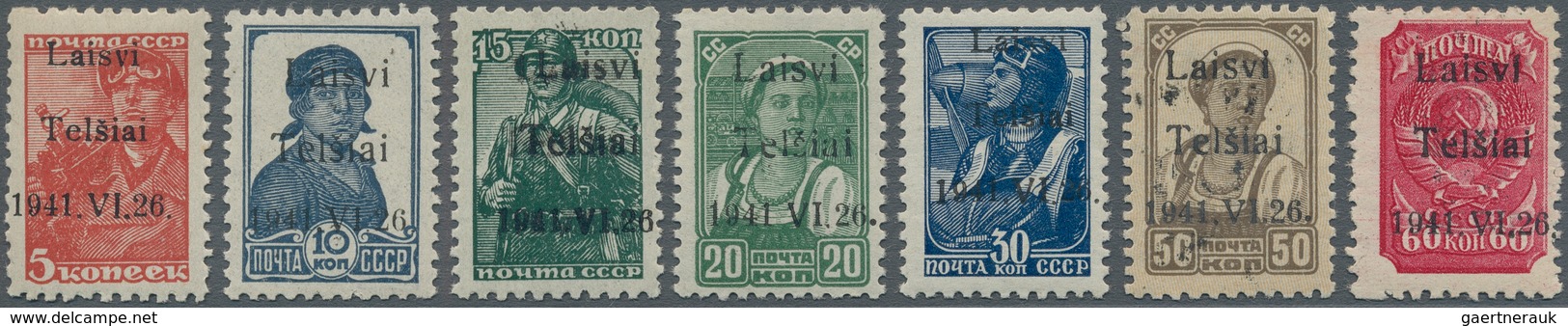 Dt. Besetzung II WK - Litauen - Telschen (Telsiai): Kompletter Satz Der Sieben Freimarken Sowie Der - Bezetting 1938-45