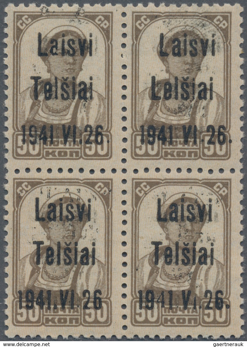 Dt. Besetzung II WK - Litauen - Telschen (Telsiai): 50 Kop. Braun Im 4er-Block, 1. Auflage, Bogenfel - Besetzungen 1938-45