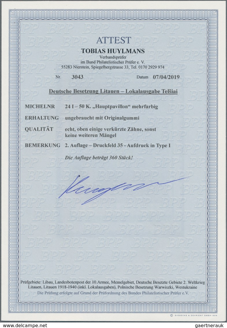 Dt. Besetzung II WK - Litauen - Telschen (Telsiai): 'Hauptpavillon' 50 K. Mit Aufdruck In Type I (2. - Bezetting 1938-45