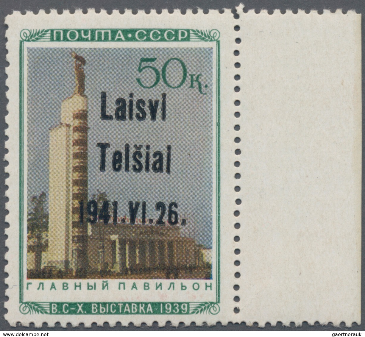 Dt. Besetzung II WK - Litauen - Telschen (Telsiai): 50 Kop. Der Sowjetischen Allunions-Ausgabe Mit A - Bezetting 1938-45