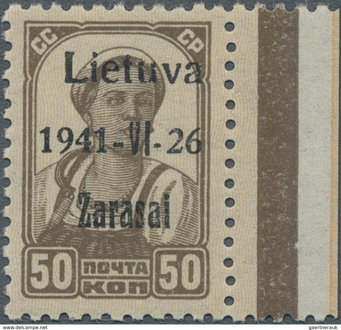 Dt. Besetzung II WK - Litauen - Zargrad (Zarasai): 50 K. Braun Mit Schwarzem Aufdruck In Type III, P - Bezetting 1938-45
