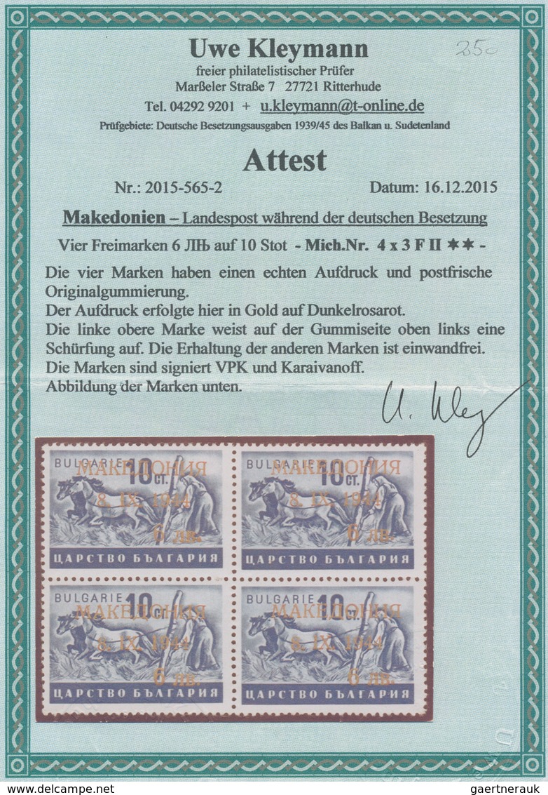 Dt. Besetzung II WK - Mazedonien: 1944, 6 L. Auf 10 St. Schwärzlichviolettultramarin Mit Abweichende - Bezetting 1938-45