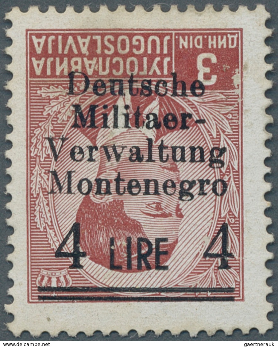 Dt. Besetzung II WK - Montenegro: 1943, 4 L. Auf 3 D. Lebhaftbraunrot Mit Kopfstehendem Aufdruck, Un - Occupation 1938-45