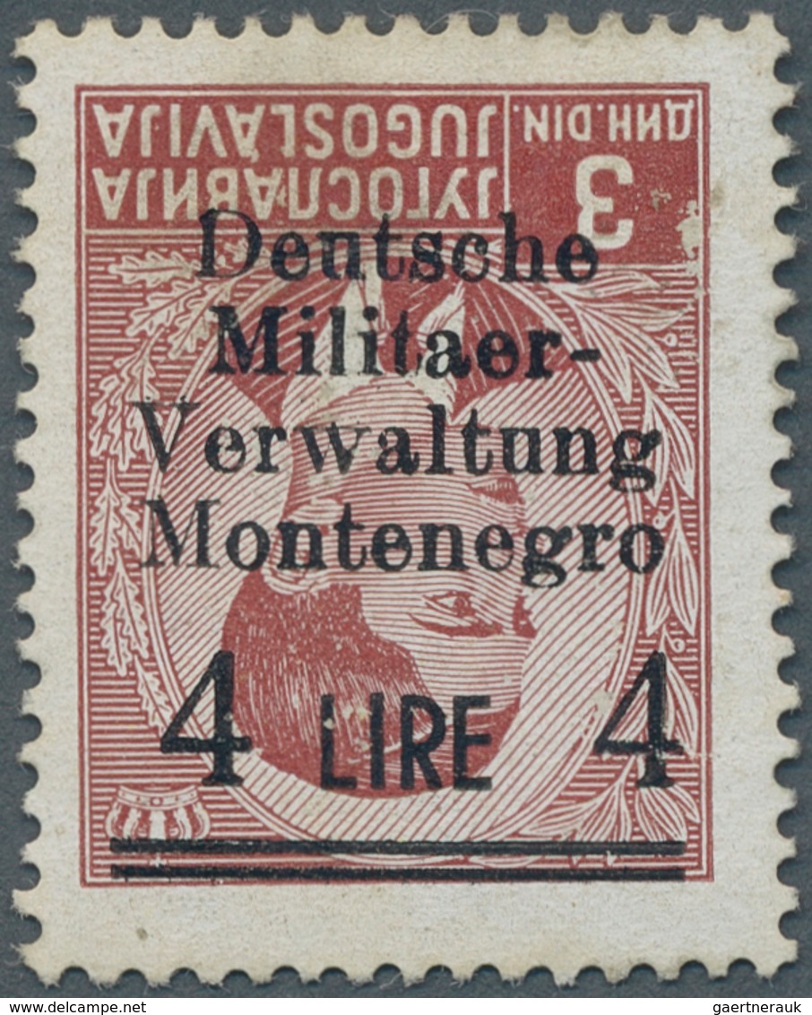 Dt. Besetzung II WK - Montenegro: 1943, 4 L. Auf 3 D. Lebhaftbraunrot Mit Kopfstehendem Aufdruck, Un - Bezetting 1938-45
