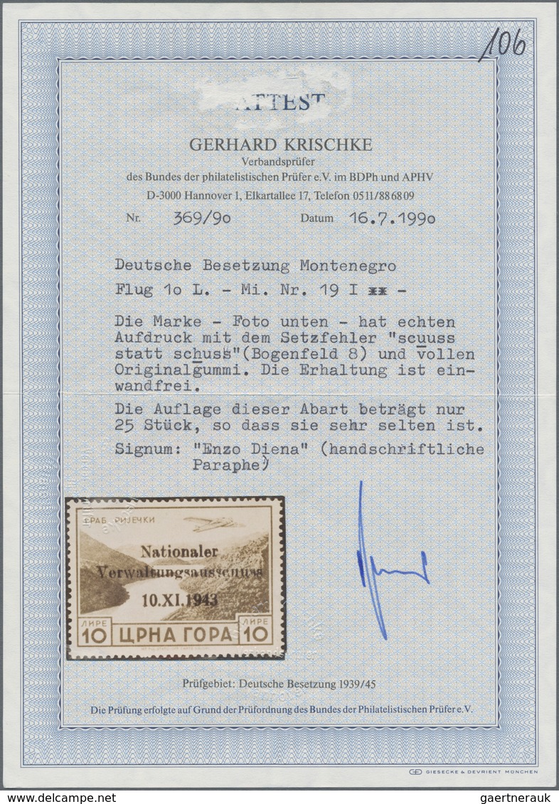 Dt. Besetzung II WK - Montenegro: 1943. Freimarken 25 C Bis 10 L Einheitlich Mit Dem Sehr Seltenen S - Occupation 1938-45