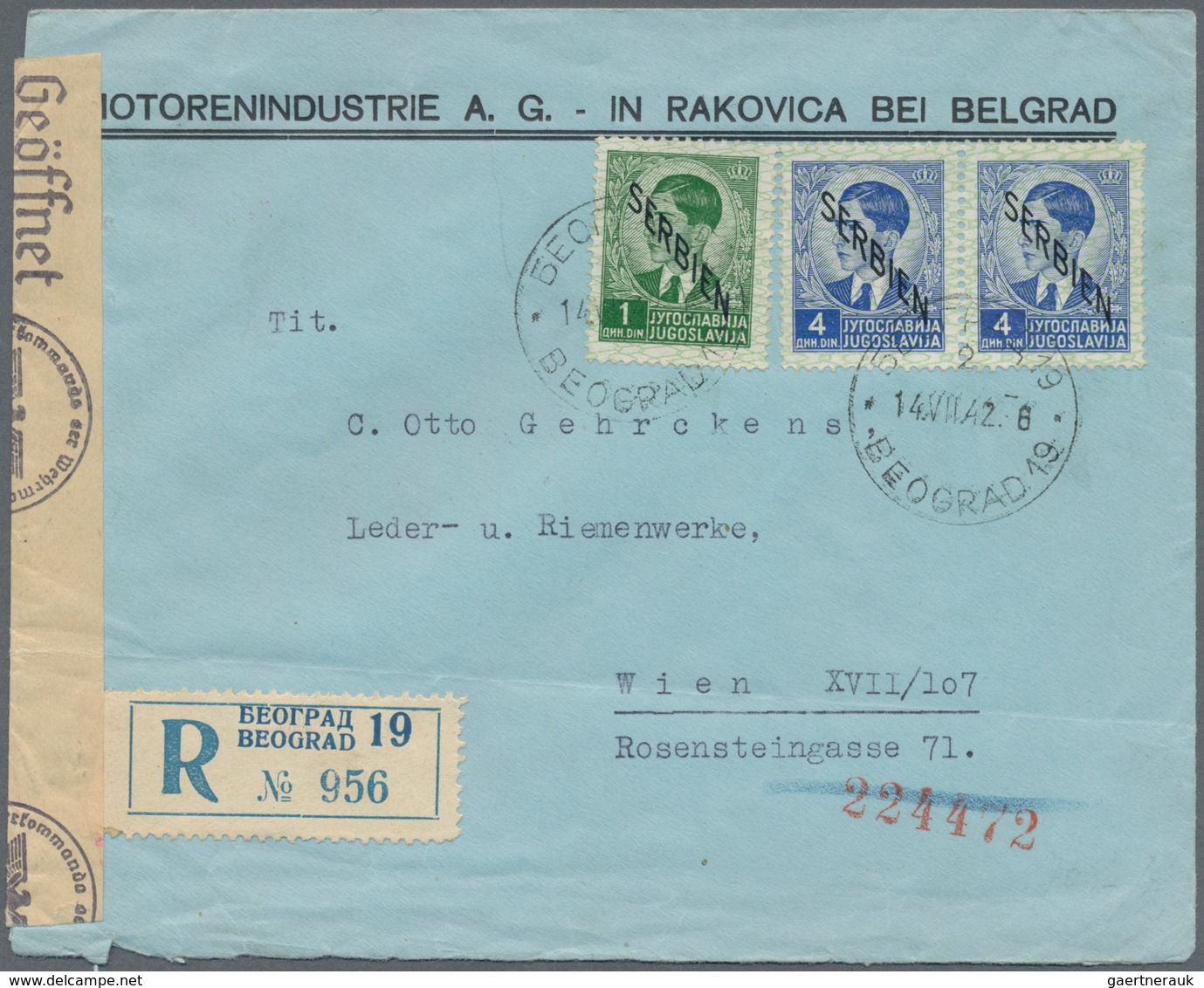Dt. Besetzung II WK - Serbien: 1942. Schöner Bedarfseinschreibebrief Der Motorenindustire In Rakovic - Occupation 1938-45