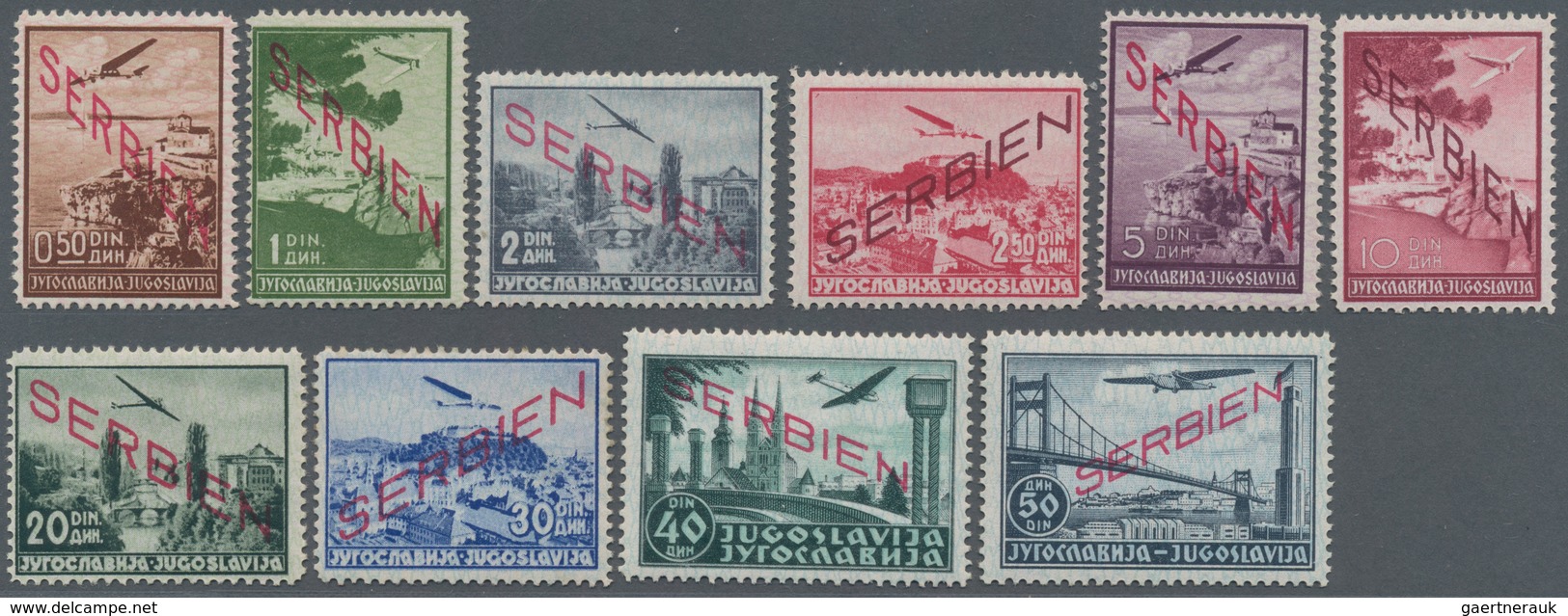 Dt. Besetzung II WK - Serbien: 1941,Neuauflage Der Flugpostmarken Von Jugoslawien Mit Schwachem Netz - Occupation 1938-45