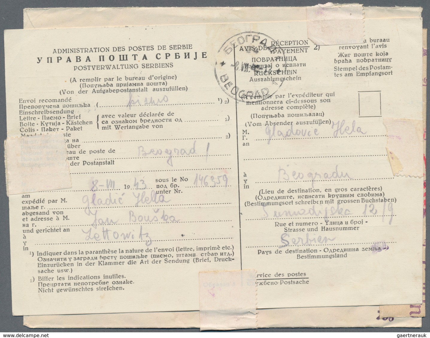 Dt. Besetzung II WK - Serbien: 1943, 4 D. Ultramarin Und 12 D. Magenta Auf R-Brief Gegen Rückschein - Occupation 1938-45
