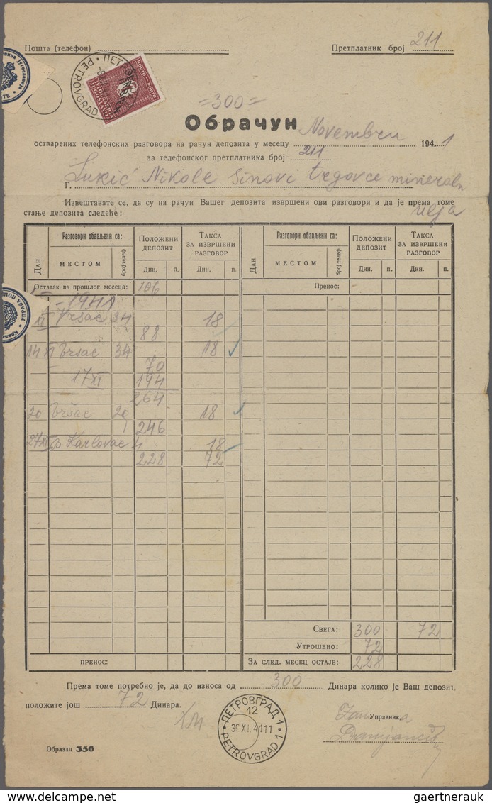 Dt. Besetzung II WK - Serbien - Portomarken: 1941. Telefonrechnung (Formular 356) Für Den Kunden 211 - Occupazione 1938 – 45