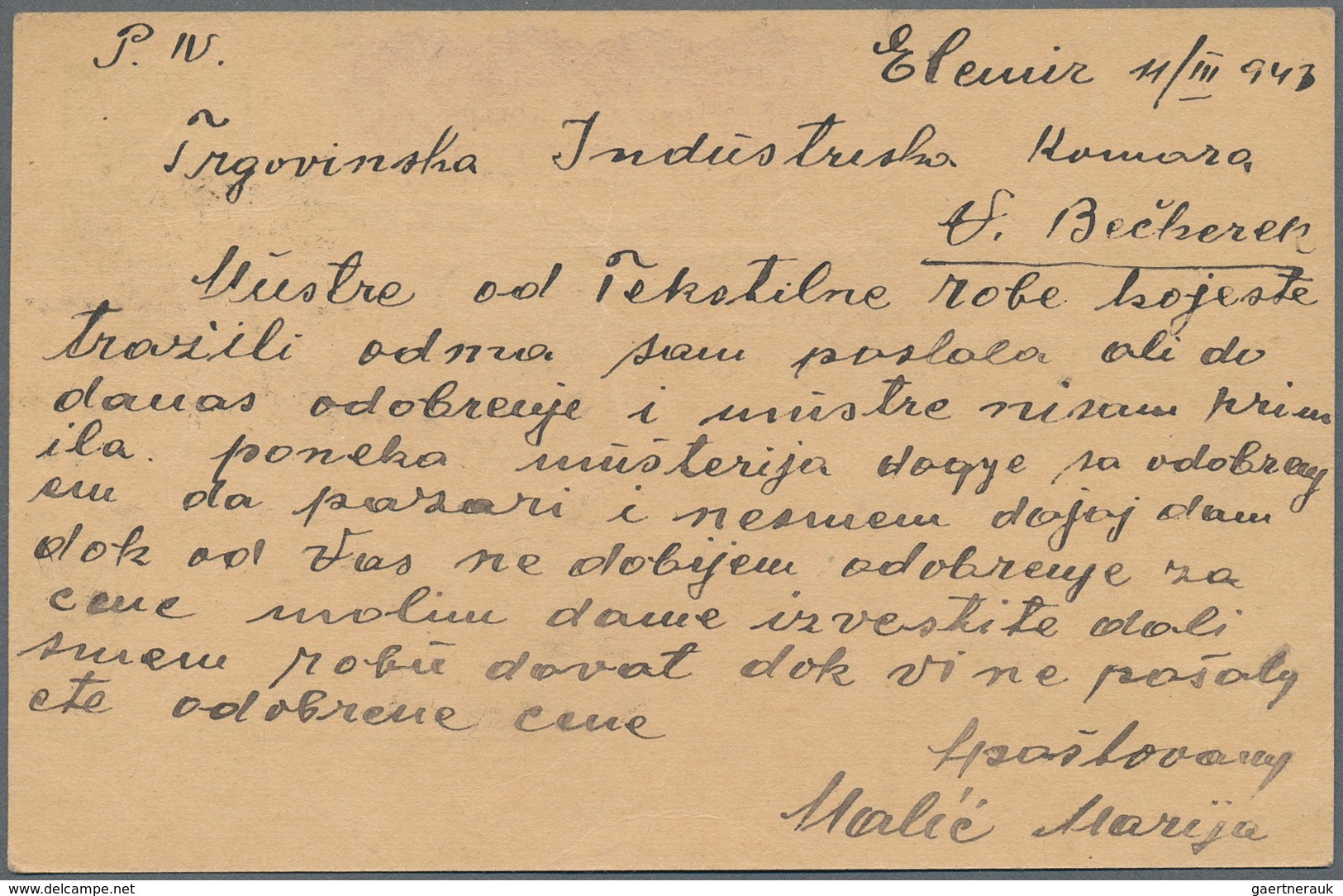 Dt. Besetzung II WK - Serbien - Ganzsachen: 1943. 1.50 D Auf 1.50 Din Grün Postkarte, Dunkelviolette - Occupation 1938-45